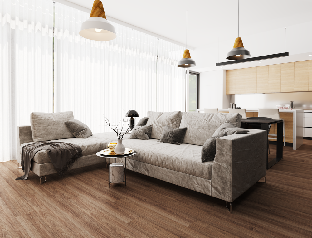 Warm living room with finished flooring